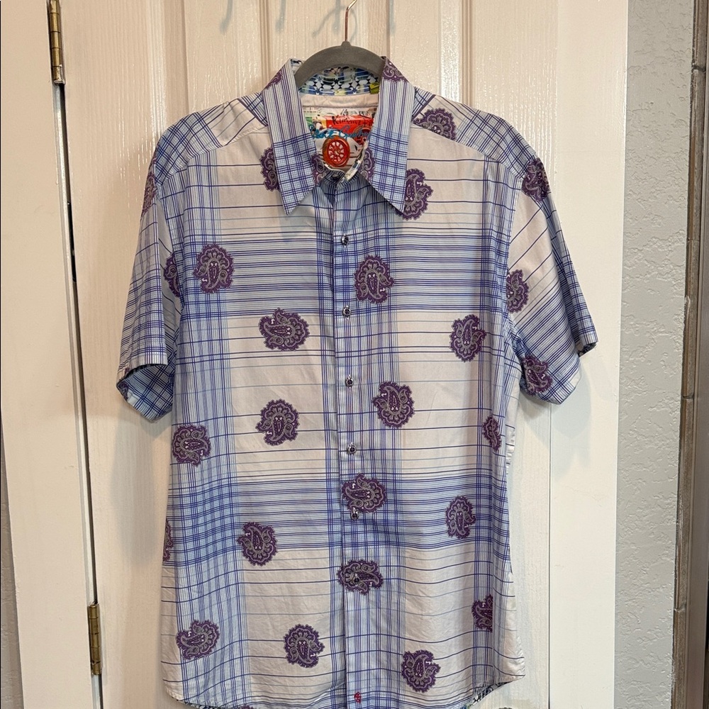 Robert Graham XL Blue and Purple Plaid Paisley Shirt